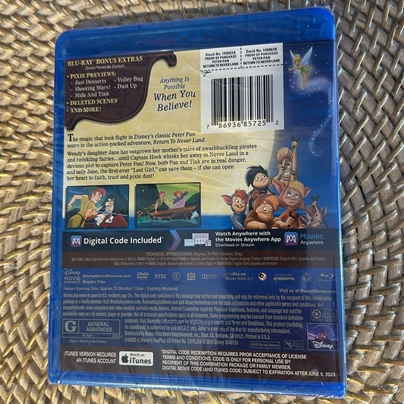 New Disney Peter Pan: Return To Neverland (Blu-ray/DVD/Slipcover)No Digital Code - Picture 5 of 5